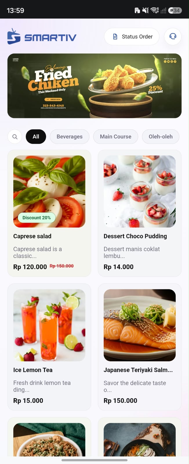 Tampilan pemesanan pelanggan Smartiv POS di ponsel